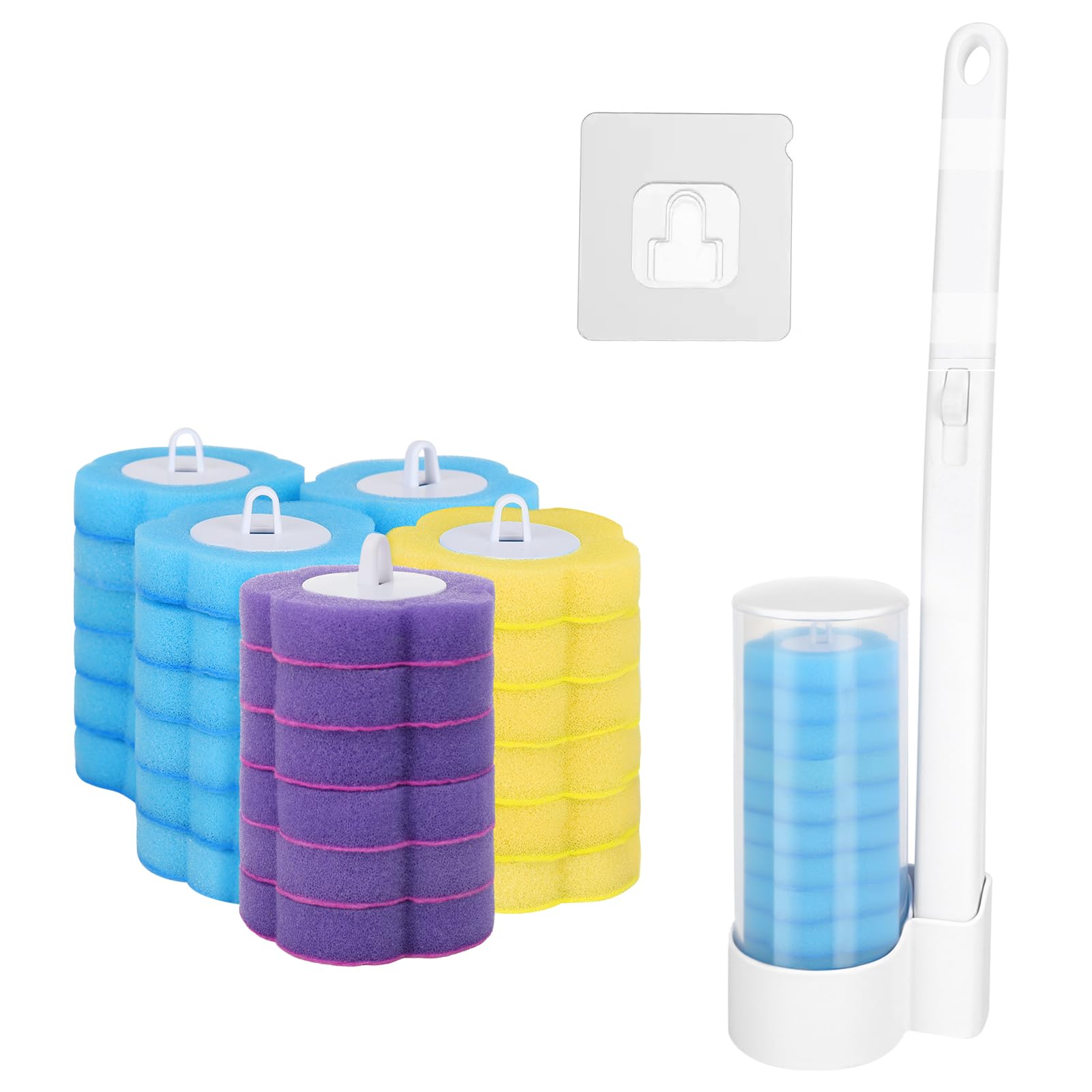 32Pcs Toilet Brush Replacement Head with Handle, Disposable Toilet Brush Cleaning System, Wall-mounted Holder Cleaner Set Disposable Toilet Wand Kit for Home Bathroom Kitchen