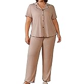 SHENHE Women's Plus Size Short Sleeve Pajama Set 2 Piece Sleepwear Button Up Pjs Pants Lounge Set