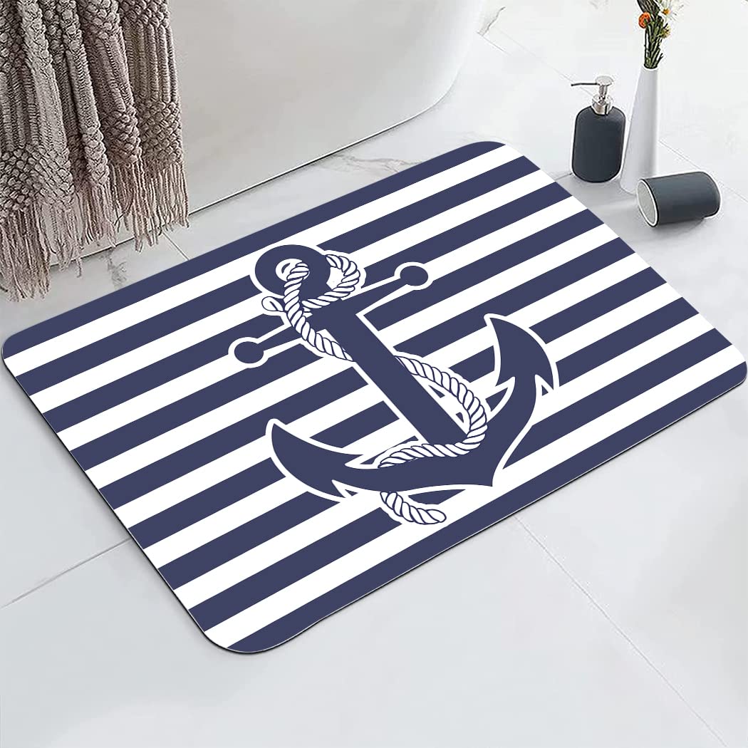 YISUMEI Bathroom Mat, Non-Slip Super Absorption Bath Carpet with Rubber Backing, Fit Under Bathroom Doormat Floor Rugs for Shower Buthtub,17"x24",Stripe Anchor — image 1