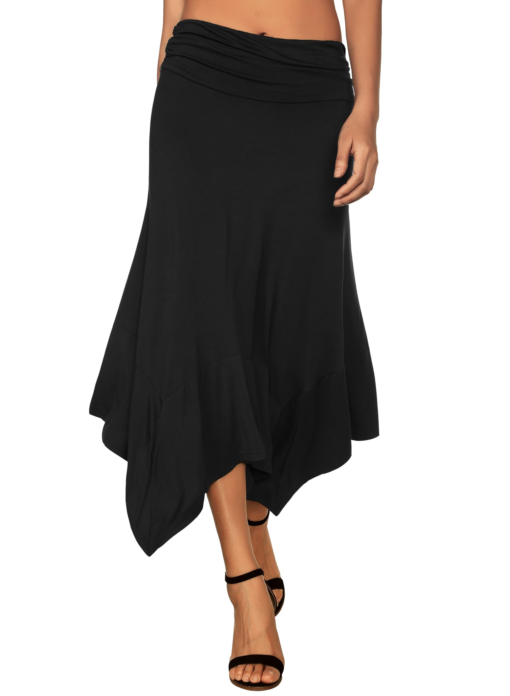 Photo 1 of DJT Women's Flowy Handkerchief Hemline Midi Skirt Medium Black