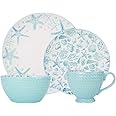 Pfaltzgraff Venice 16-Piece Stoneware Dinnerware Set, Service for 4, Aqua/White -