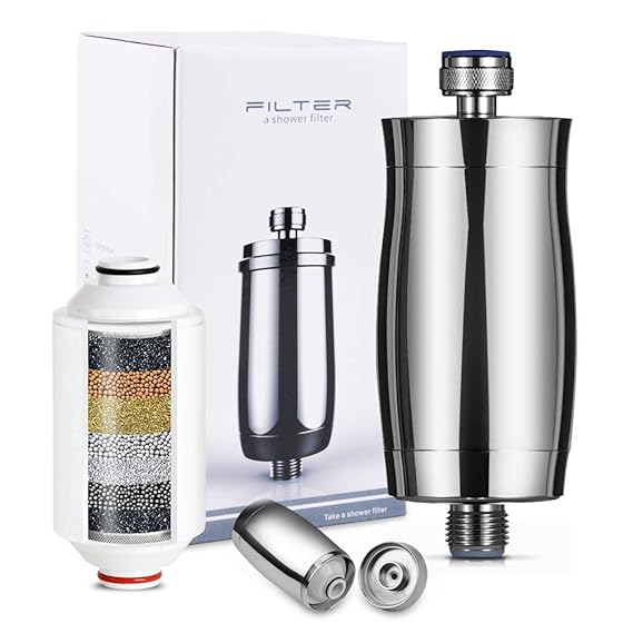 Duschfilter Aluminium Shower Filter Wasserfilter gengen Kalk und Chlor Filterhülle aus rostenfreiem unzerbrechlichem Edelstah