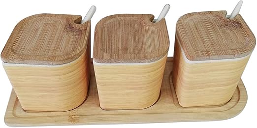 Saleros y pimenteros,Recipientes para Especias de bambú,(7cm x 7cm x 7cm),3 pieza,caja de bambú,Orgánica,Ecológica: Amazon.es: Hogar