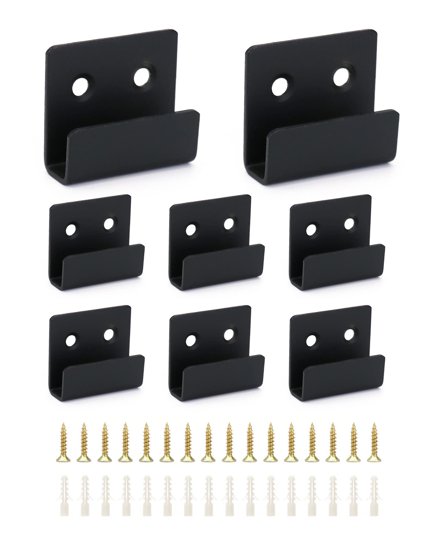 QWORK 8 Pack Ceramic Tile Display Brackets, Stainless Steel Heavy Duty Wall & Mirror Hooks, Glass, Wood Sample Display Hooks with Screws, 11mm Inner Width, Black