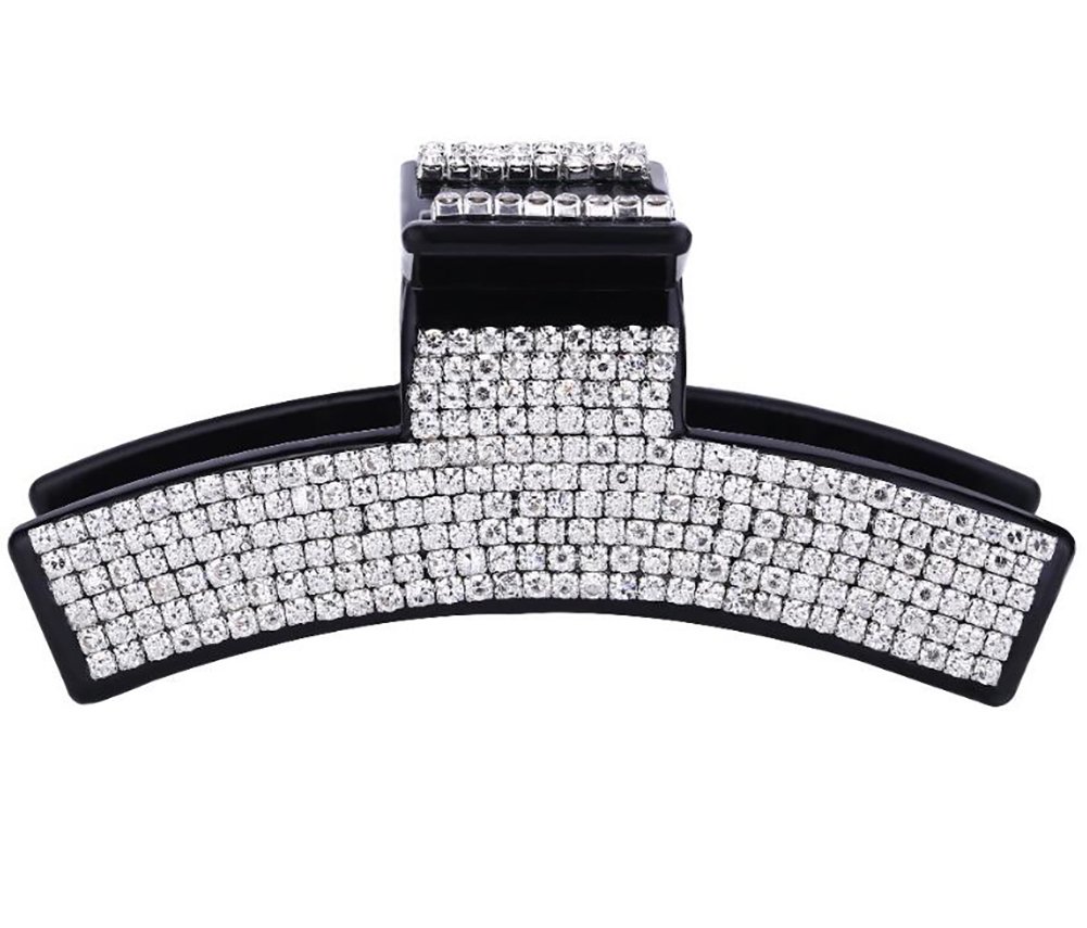Women Elegant Twist Rhinestone Crystal Hair Clip Acrylic Jaw Clip Girls Hairpin Hair Claw Hair Accessories (Black - B#)