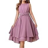 SHENHE Girl's Chiffon Flowy Dress Sleeveless Tiered Swing Bridesmaid Flower Girl Party Dress