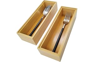 ROLiGHTiC Wooden Bamboo Kitchen Drawer Organizer Box, Stackable Tray Utensil Organizer for Office, Cabinets, Shelves, Pantry,