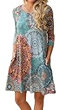 ETCYY Women's Long Sleeve Floral Printed Casual Swing T-Shirt Dress with Pockets