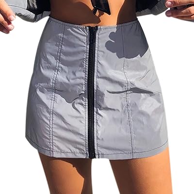Reflective High Waisted Zip Front Bodycon Mini Skirt Kuwait Ubuy