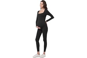 V VOCNI Maternity Jumpsuit Women's Square Neck Long Sleeve Bodycon T Shirts Yoga Leggings Romper Pregnancy Bodysuit