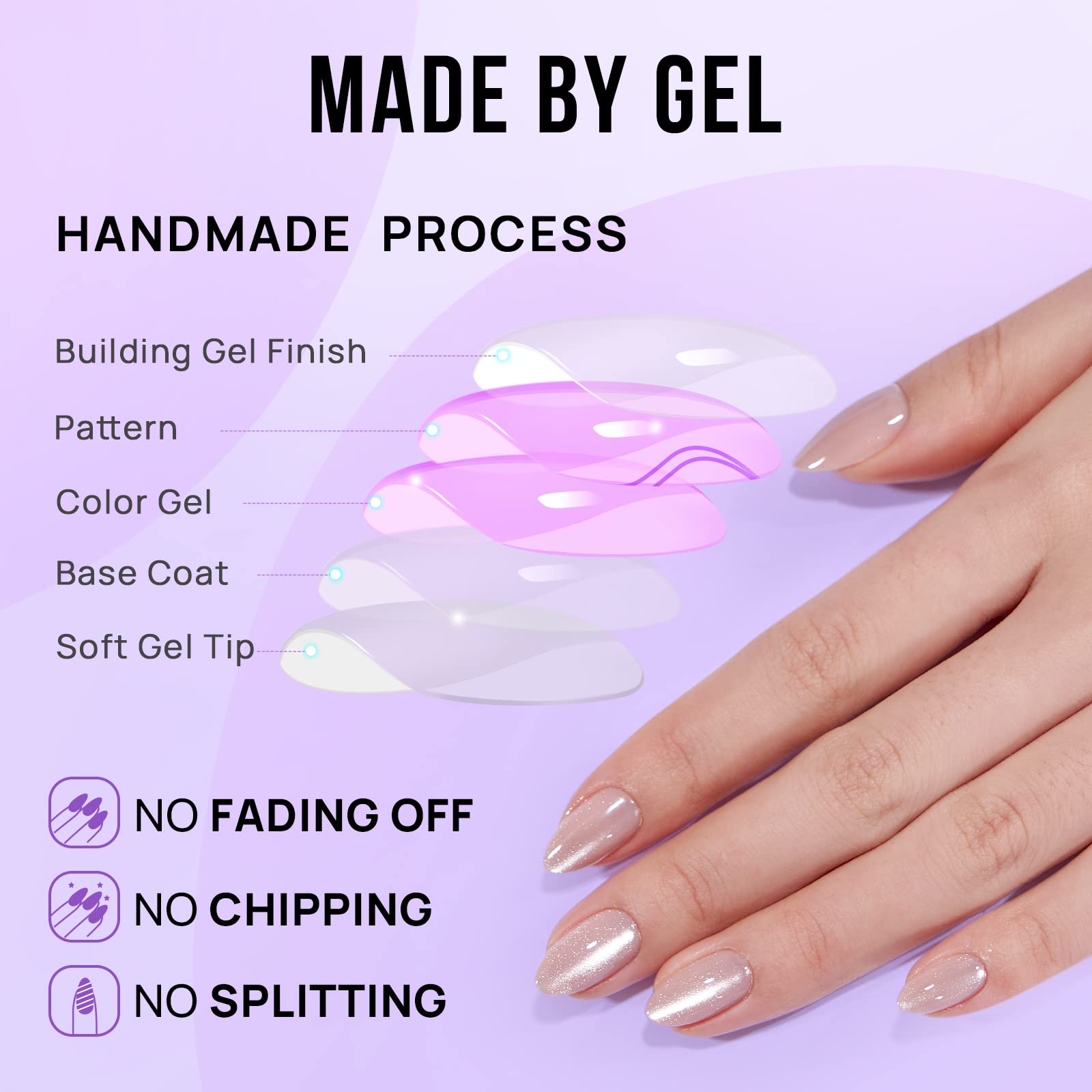 BTArtbox Press On Nails Almond - Soft Gel Fake Nail with Nail Glue, Reusable Opaque Short Stick On Nails in 16 Sizes Nail Kit for Gift Idea, Aurora Cat Eye - Image 4