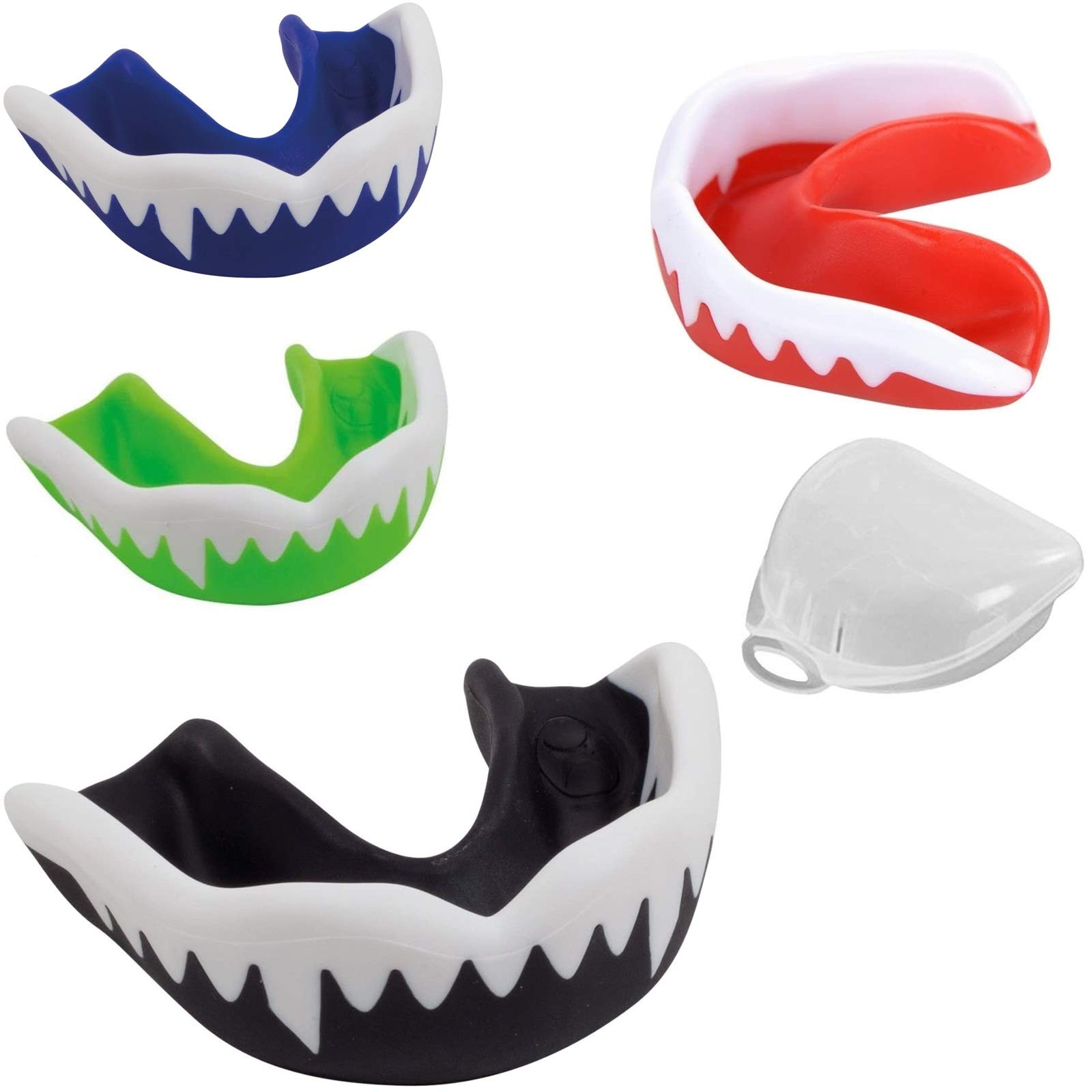 mmasport Professional Single Gel Mouthguard Protection Unisex Moldable Non-Toxic with Case Anti Bacterial (Black-White (2 Pieces))