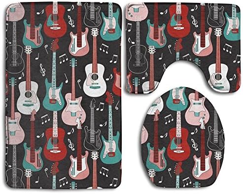 Rock And Roll Guitars 3-Piece Soft Bath Rug Set Includes Bathroom Mat Contour Rug Lid Toilet Cover Home Decorative Doormat