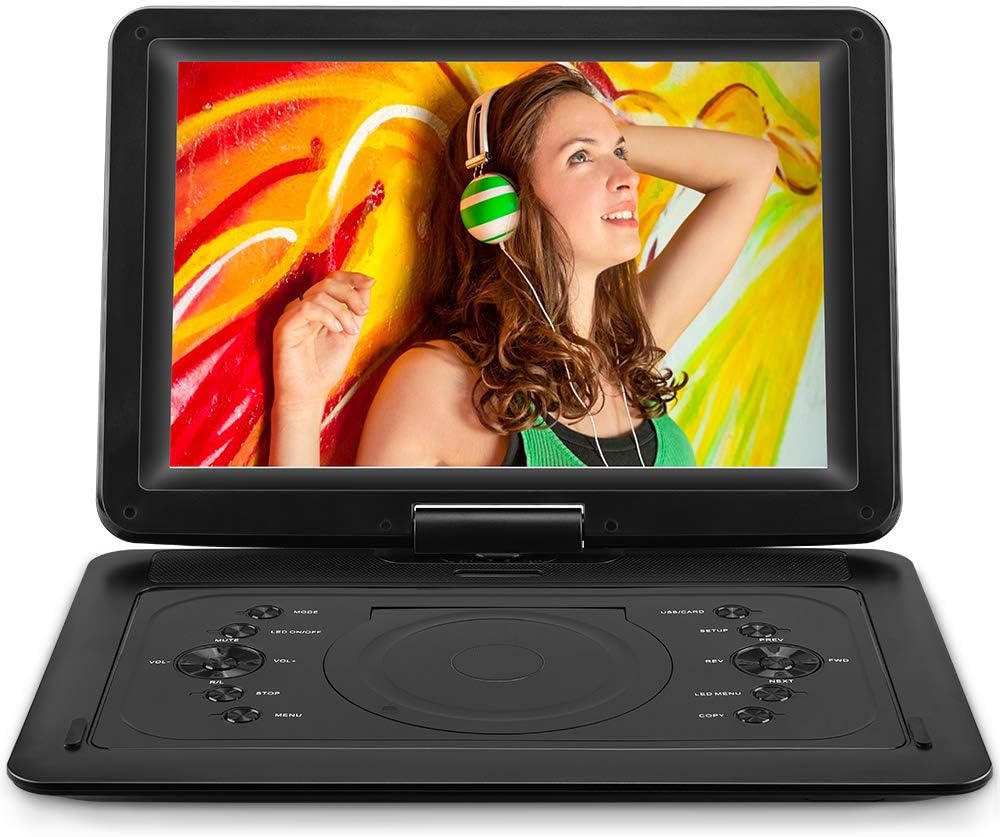 Amazon Com 16 8 Portable Dvd Player With 14 1 Large Hd Screen Rechargeable Battery Support Usb Sd Card Sync Tv And Multiple Disc Formats High Volume Speaker Electronics