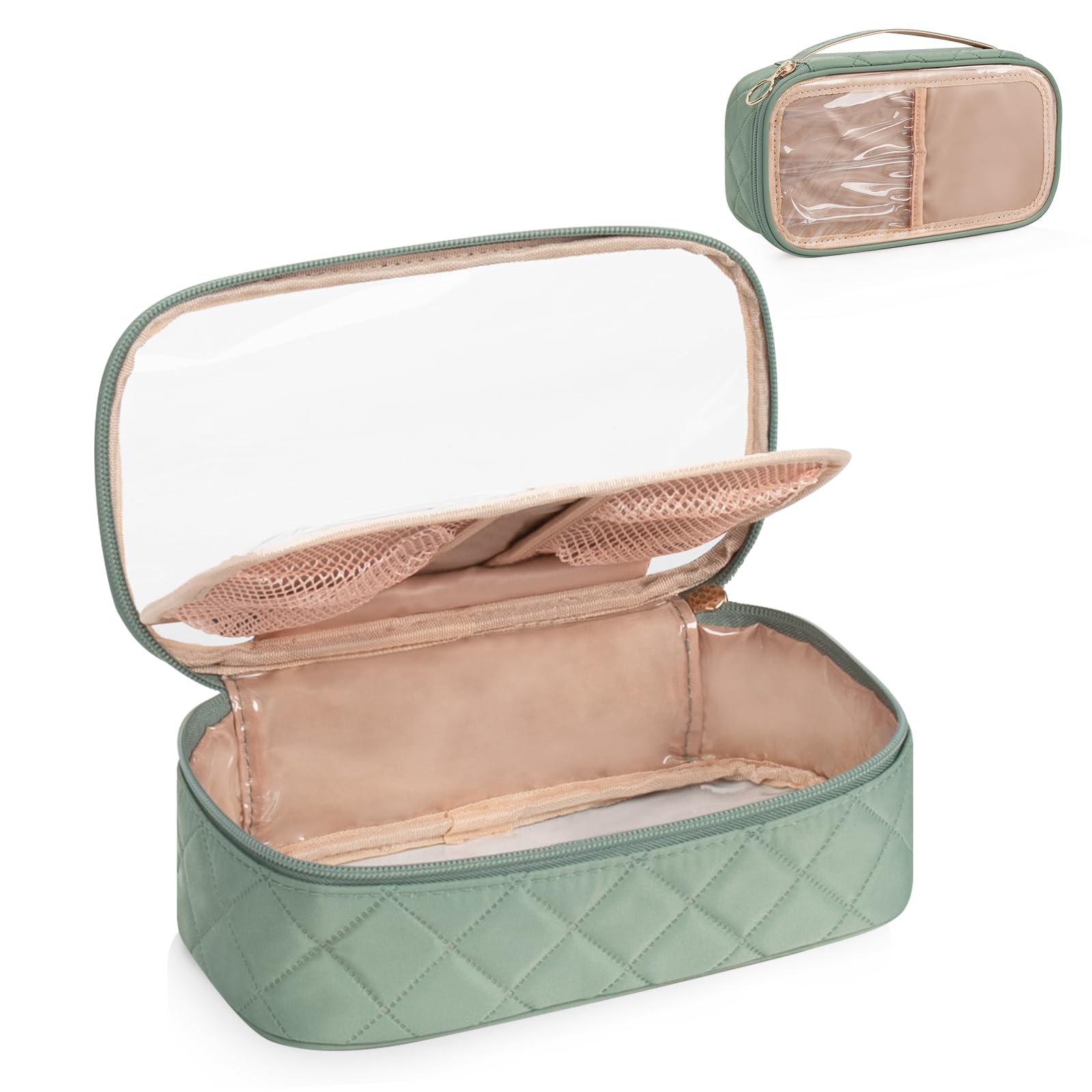Photo 1 of OCHEAL Clear Makeup Bag, Portable Storage Organizer Cosmetic Travel Bag Cute Pouch For Women and Girls Cosmetics Bags with Divider Brush Compartment-Green Rhombic b03_Green Rhombic