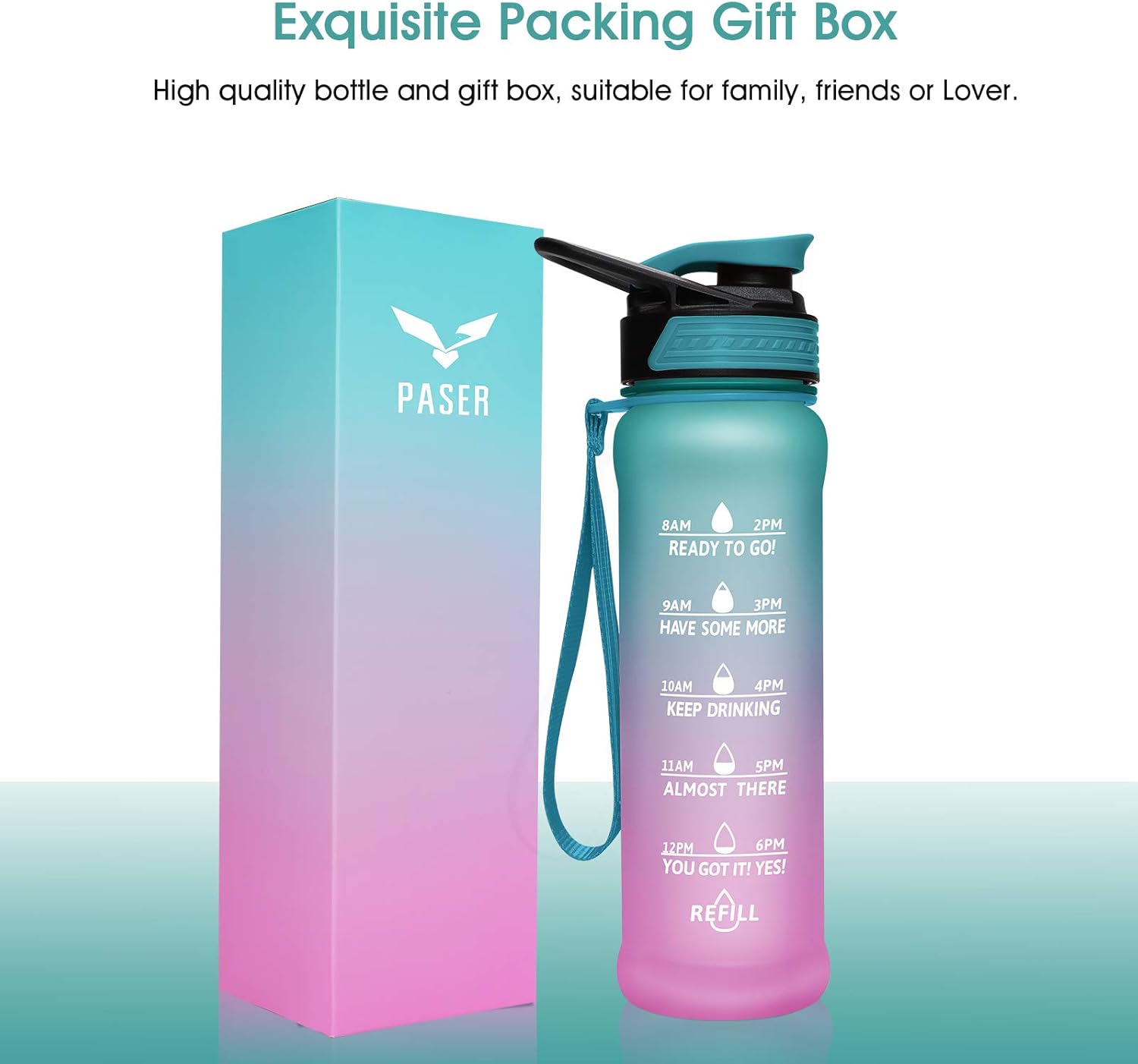 PASER 24oz Water Bottles with Times to Drink, Leakproof TRITAN & BPA Free Drinking Water Bottle with Removable Straw to Provide Adequate Water for Your Body (with Gift Box, Straw Brush) : Sports & Outdoors