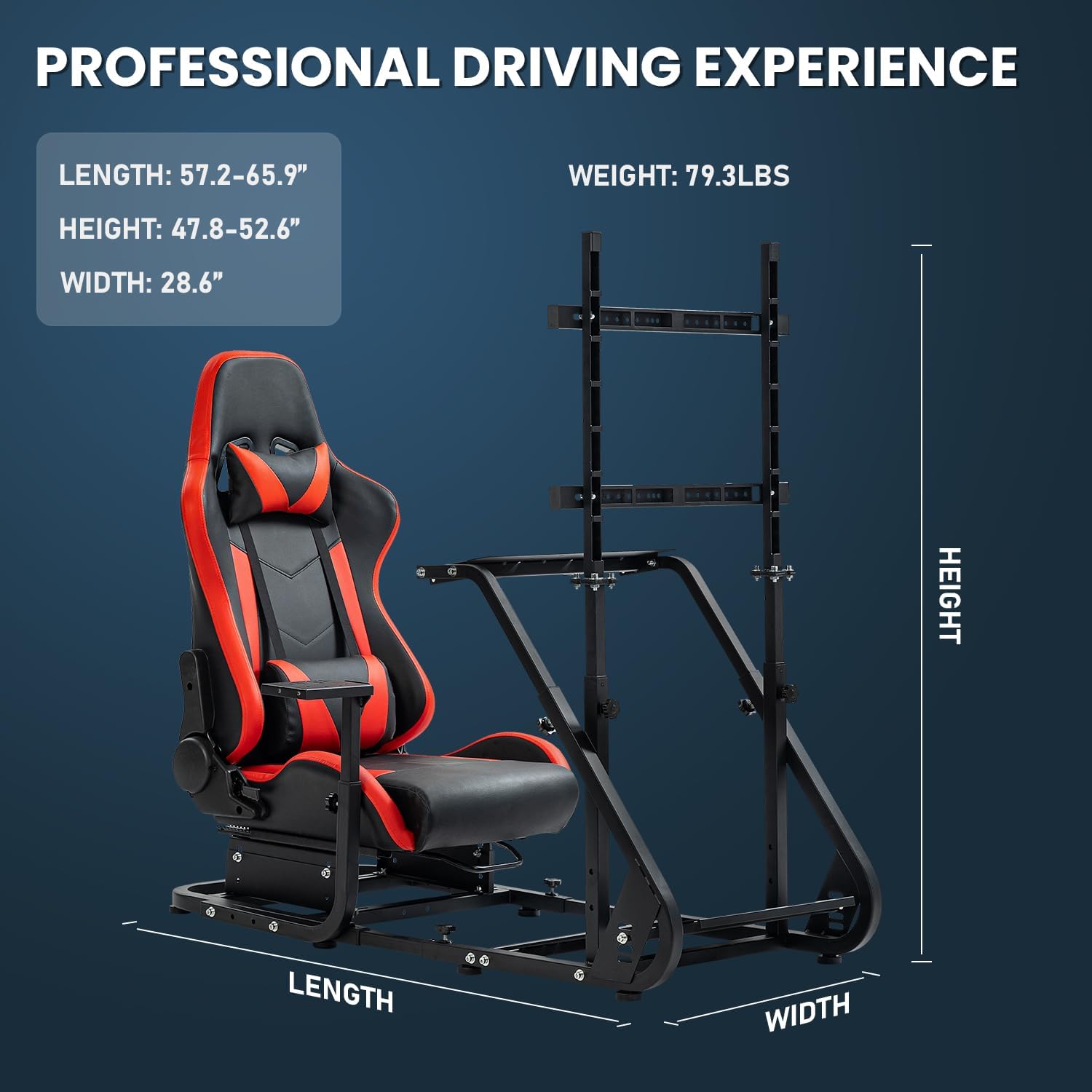 Supllueer Racing Simulator Cockpit with Comfort Gaming Seat&Monitor Stand Fit for Logitech/Thrustmaster/Fanatec GPRO G29 G920 T300, Adjustable Sim Race Mount No Steering Wheel Shifter Pedal Display