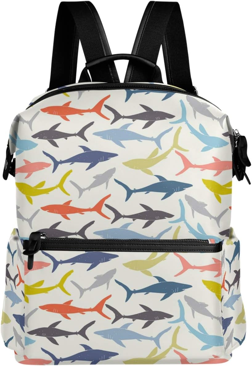 Oarencol Colorful Shark Backpack Summer Fish Animal School Book Bag Travel Hiking Camping Laptop Daypack