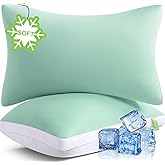 MEELUS Silky Soft Pillows Queen Size Set of 2, Luxury Hotel Down Alternative Bed Pillows 2 Pack for Side Back Stomach Sleepers, Gusseted Supportive, Machine Washable, Cooling Green, 20" x 30"