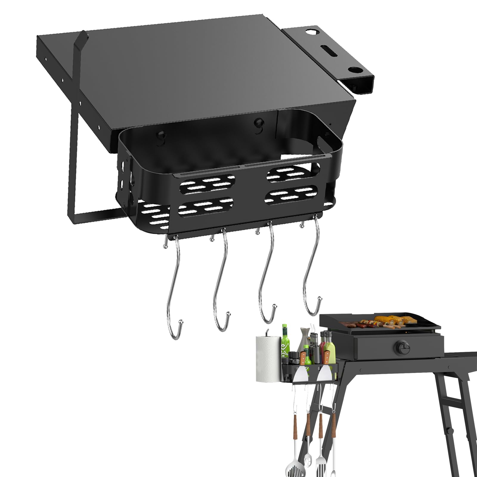 Photo 1 of Side Shelf and Grill Caddy for Blackstone 17" & 22" Griddle Stand, Accessories With Tool Hooks, Paper Towel Holder and Spatula Holder for Blackstone 5013 Stand