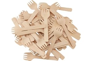 WHTCHSU 4" Mini Wooden Spork 100Pcs, Biodegradable Compostable wood Fork Spoon 2-in-1 Utensil (100pcs/bag)