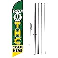 Delta-8 THC Sold Here Advertising Feather Banner Swooper Flag Sign with 15 foot Flag Pole Kit and Ground Stake
