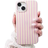 SleekCover Cute Striped Case for iPhone 15 6.1",Pink/Yellow | Non-fade Aesthetic Striped Pattern,Slim Fit,Lightweight,Kawaii Cute iPhone 15 Case for Women Girls,Soft TPU