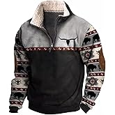 HOTYD Aztec Cowboy Mens Hoodie Vintage Graphic Western Hoodies Casual Long Sleeve 1/4 Zip Pullover Mens Country Jacket