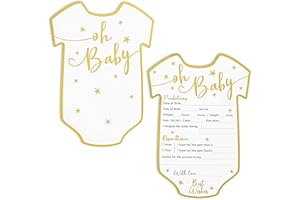 BLUE PANDA Baby Weight & Birth Date Prediction Cards & Advice - 50 Pack, 5 x 7 in, Gold Foil Die-Cut Jumper Design - Prediction Cards for Baby Boy with Stars