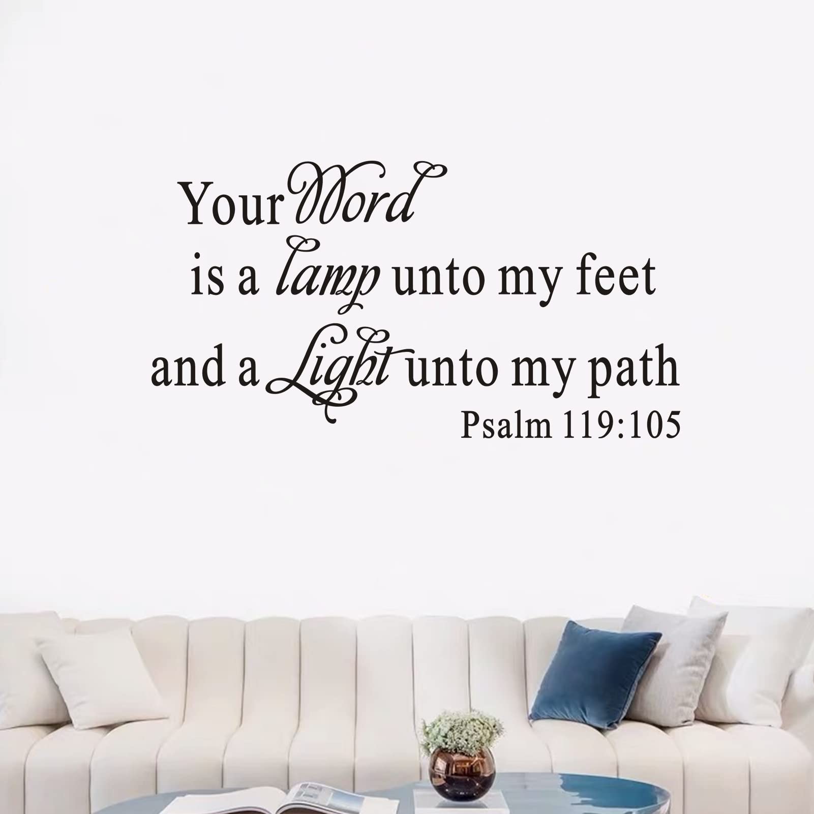 Wall Stickers, Wall Stickers for Bedrooms, (Easy to Install), for Bathroom Kitchen Living Room, Quotes Inspirational Islamic Home Vinyl Art Family Decor Words, Your Word is a lamp Unto My feet 21"X11"