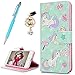 iPhone 7 Case, iPhone 8 Case, iPhone 7 Case Wallet, 3D Design Lovely Unicorn Star Ice Cream Cover Slim ID Card Kickstand Magnetic Flip Bumper PU Leather Waterproof with Pen Dust Plug ZSTVIVA - Green