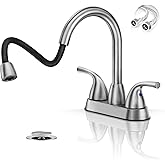 Phiestina Pull Down Sprayer Brushed Nickel Bathroom Bar Sink Faucet, 4 Inch 3 Hole Centerset Pull Out Utility Bar Sink Faucet, with 360 Swivel Spout, Metal Pop-Up Drain, BF04007-B11-GBN