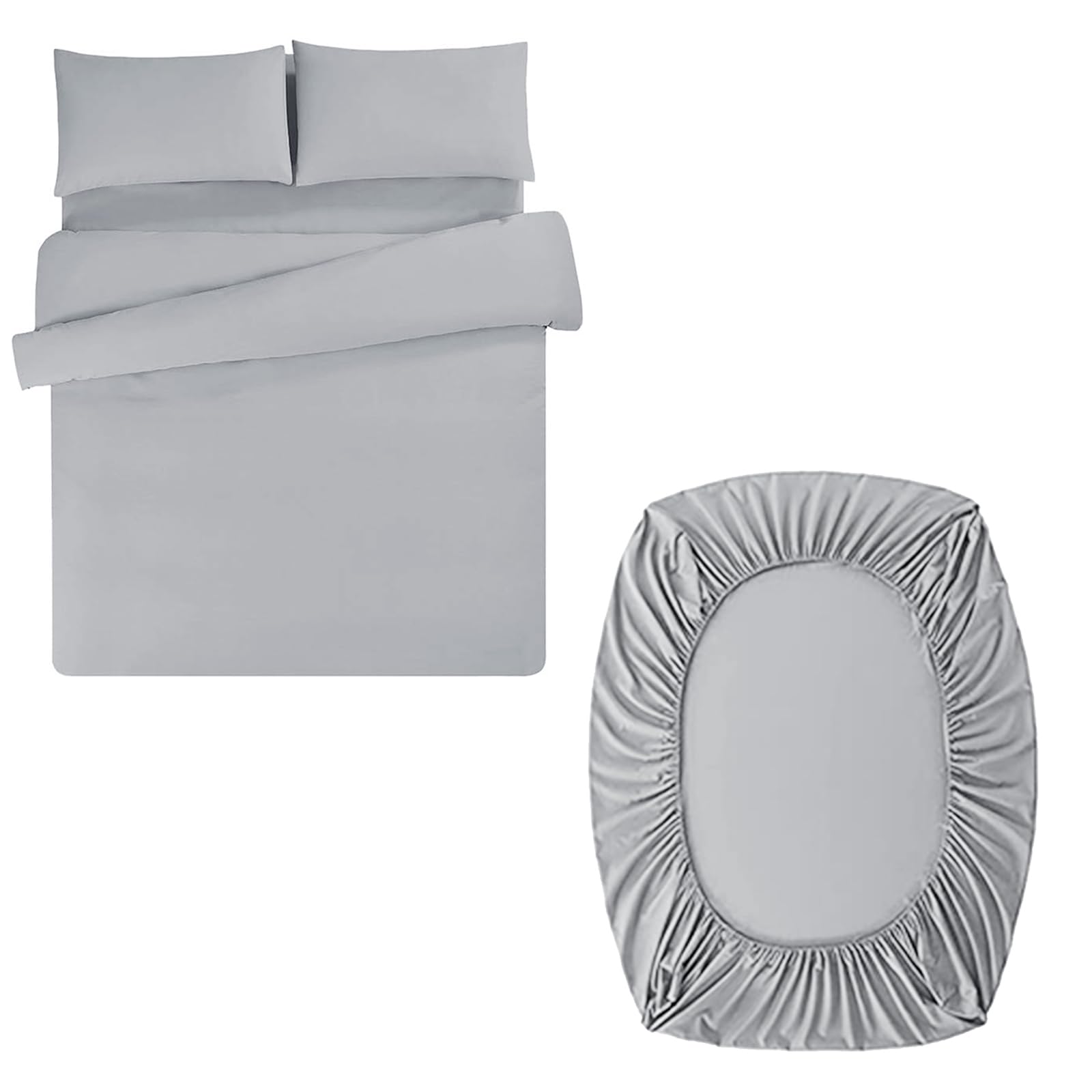 Aisbo Double Duvet Set with Sheet - Light Grey 4 Pieces Microfiber Bedding Set for Double Bed, Includes Duvet Cover, Fitted Sheet and Pillowcases