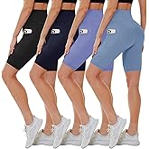 CAMPSNAIL 4 Pack Biker Shorts Women with Pockets – 5"/8" High Waist Tummy Control Workout Gym Yoga Running Compression Shorts