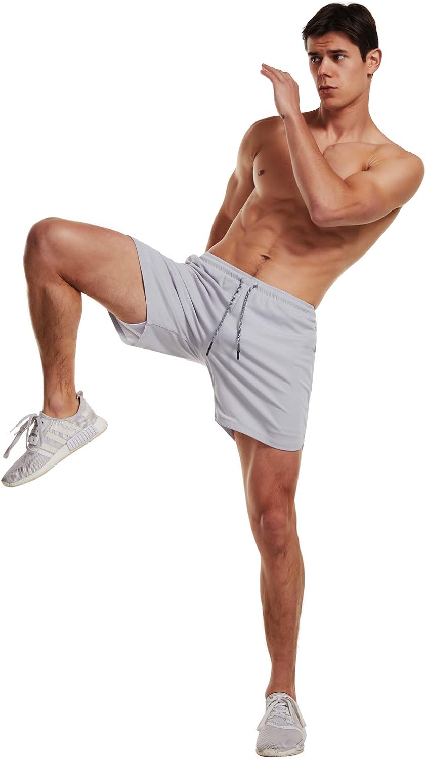 FLYFIREFLY Men's 2-in-1 Workout Running Shorts 7" Lightweight Gym Yoga Training Sport Short Pants: Clothing