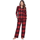 Ashford & Brooks Women's Flannel Plaid Pajamas Long Sleeve Button Down Pj Set