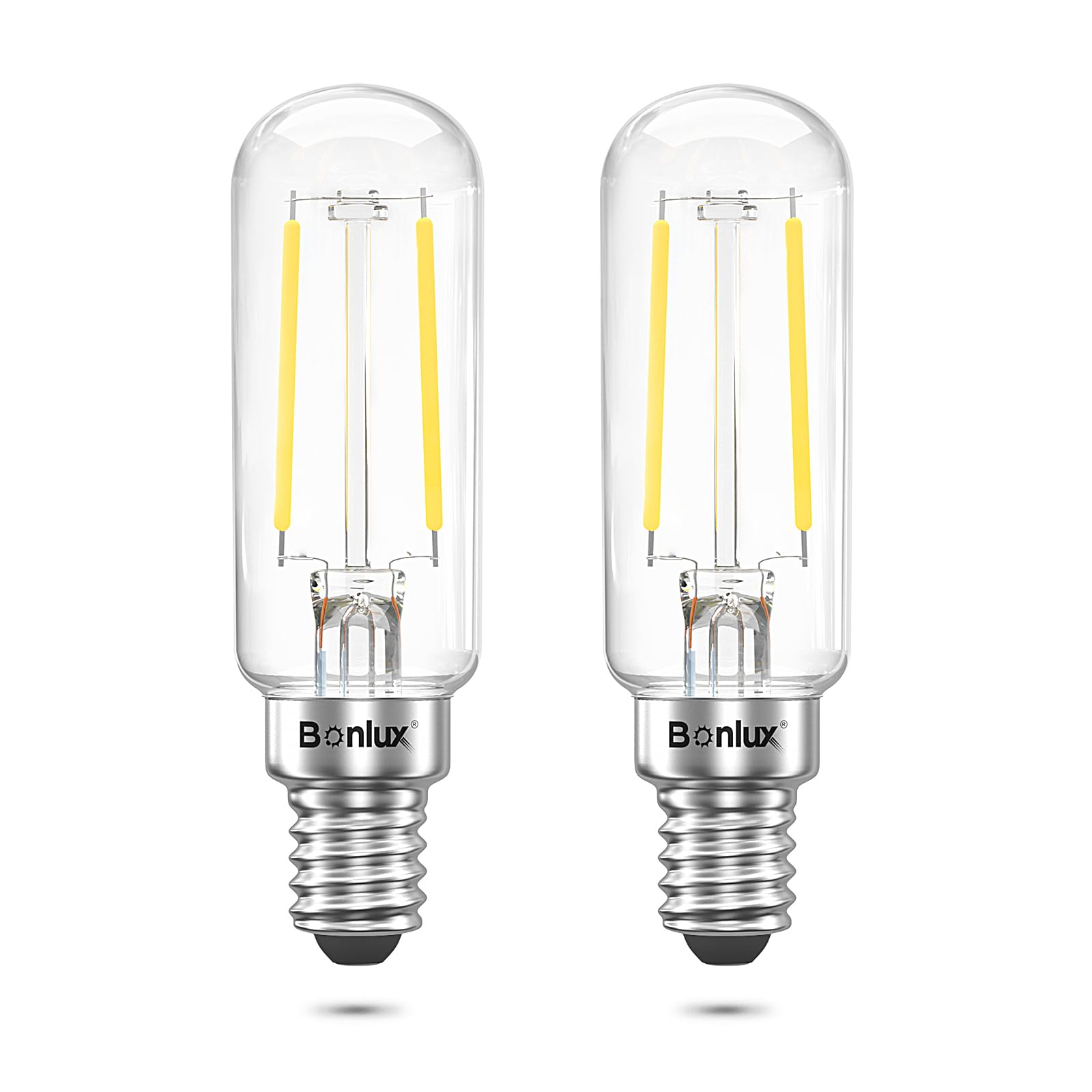 Bonlux Cooker Hood Bulbs, 4W E14 Extractor Fan Light Bulb, T25 Tubular Filament Bulb SES LED Appliance Lamp 40W Incandescent Replacement Small Edison Screw Bulb Cool White 6000K (2-Pack)