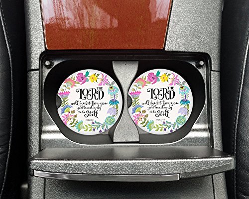 Christian quote - The Lord will fight for you - Car coasters - Sandstone auto cup holder coasters - Gifts for women