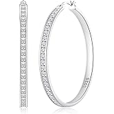 VEEDOFA Large Rhinestone Hoops Earrings for Women, Hypoallergenic Big CZ Hoops with Sterling Silver Post, 14K Gold/925 Sterling Silver Plated Rhinestone Earrings for Women Non Tarnish 30/40/50/60mm