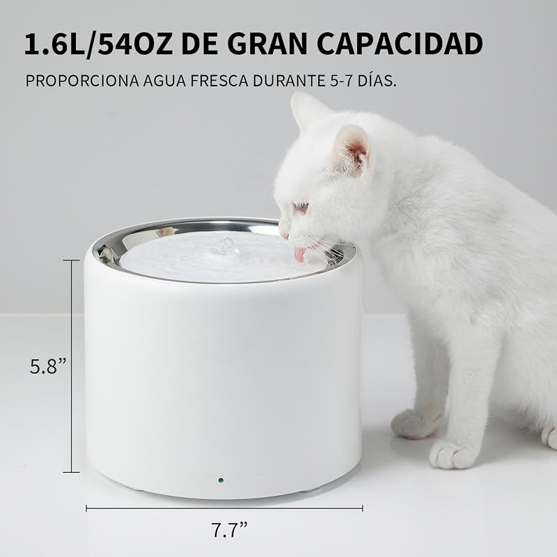 Fonte EVERSWEET para gatos, aço inoxidável, bomba sem fios, controlo por aplicação, bebedor de 1,8L para gatos/cães, ultra-silencioso, filtro triplo, 3 fluxos de água, não é fácil de reter bactérias