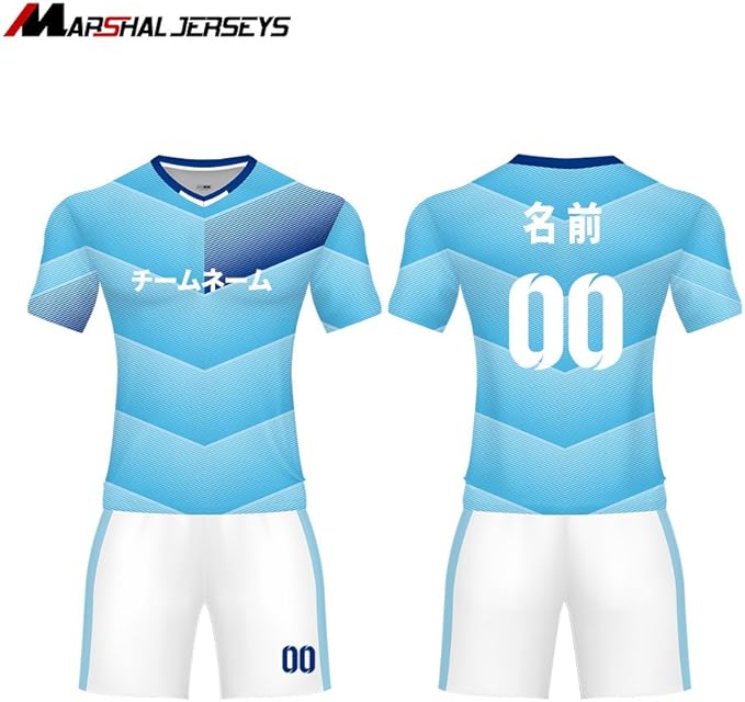 Amazon 三色 Sportwear Soccer Jerseys スポーツウエア 全身昇華サッカーユニフォーム上下 ロゴ名前番号追加無料 S 青 サッカー フットサル シャツ 通販