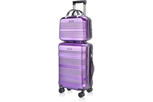 GigabitBest luggage sets 2 piece 19”Carry-on & 14” Cosmetic Bag，airline approved carry on luggage， Lightweight ABS+PC Carrying Case with TSA Lock（Futuristic Purple）