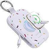 RORRY Portable Charger, 5000mAh Portable Charger Power Bank with Built-in Cables, Travel Keychain Battery Pack for Apple Watch Ultra/11/10/9/8/7/6/SE, iPhone Air/17/16/15/14/13/12, Confetti-Purple