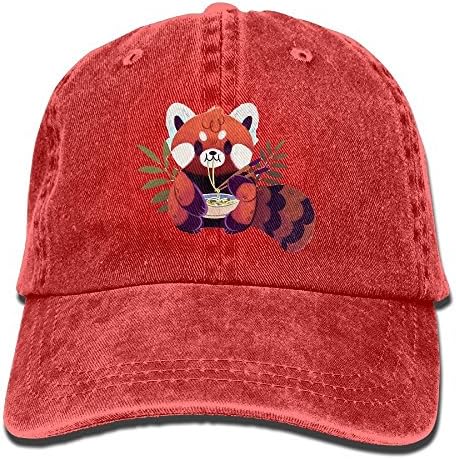 Red Panda Eating Ramen Denim Hat Adjustable Men's Vintage Baseball Caps