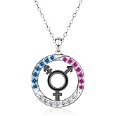 Tufeney Transgender Rainbow Symbol Pendant Necklaces - 925 Sterling Silver Lgbt Pride Gender Neutral Jewelry Gifts for Transgender Male and Female