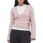 Womens Y2k Long Sleeve Wrap Knit Tops Solid V Neck Side Tie Sweater Shirts Lightweight Open Front Pullover Cardigans