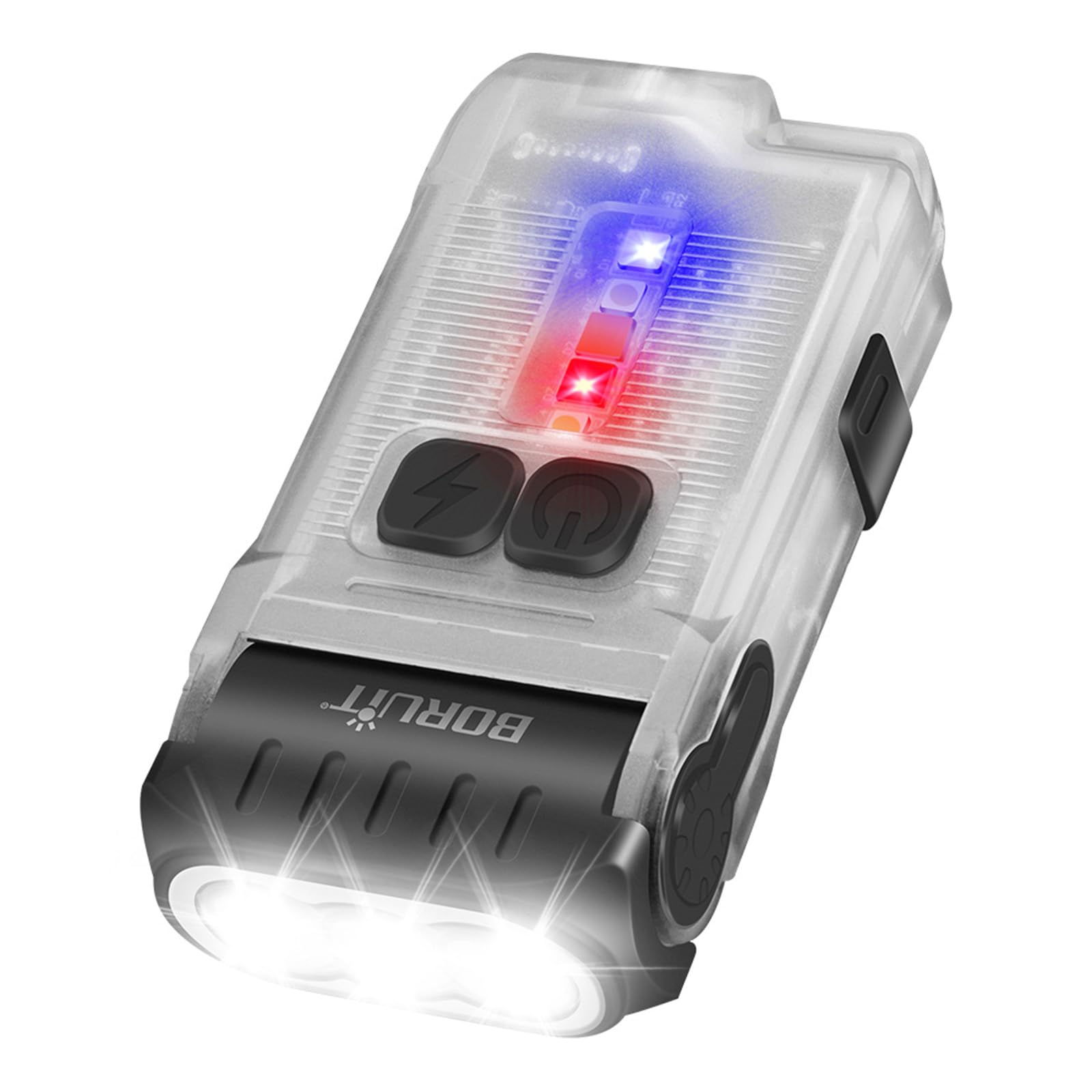 BORUIT V15 Small Powerful Torches LED Super Bright 1200 Lumens with Clip, Magent, Warm Red Blue COB Light - 80° Rotation Mini USB C Rechargeable Keyring Torch 10 Modes Waterproof Pocket Flashlight