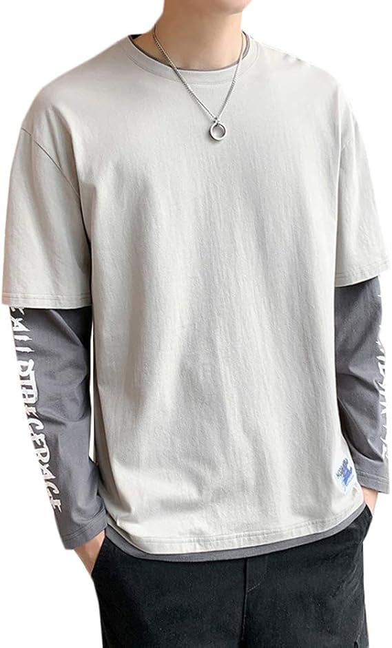 Amazon Yyq Shop Tシャツ メンズ 長袖 カットソー 綿 ゆったり プルオーバー カジュアル 重ね着風 おしゃれ トップス 大きいサイズ ロンｔ 春 秋 Tシャツ カットソー 通販