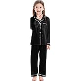 SWOMOG Kid Girls Boys Silk Satin Pajamas Set Button-Down PJs Sets Two-Piece Lounge Sets Long Sleeve Sleepwear