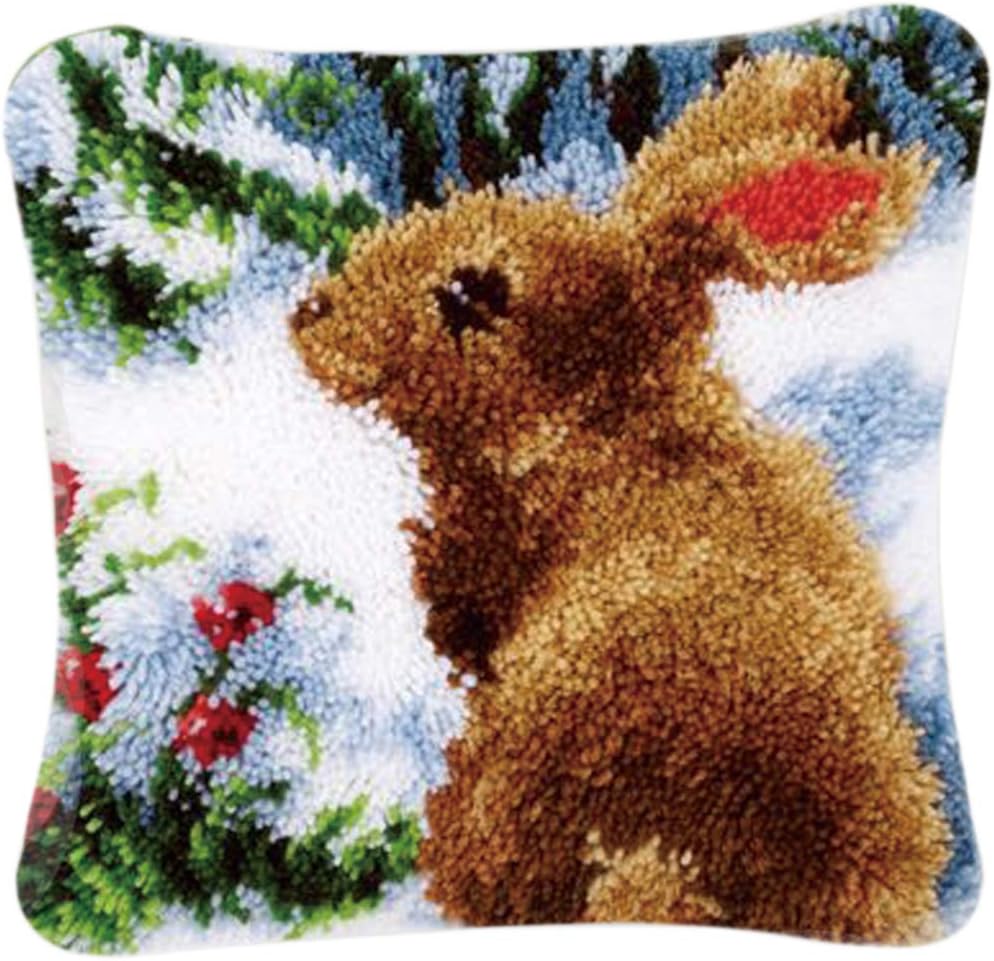 Latch Hook Kits Rugs, ColiCor DIY Latch Hook Kits Cushion Latch Hooking Rug Kits Cushion Embroidery for Kids, Rabbit
